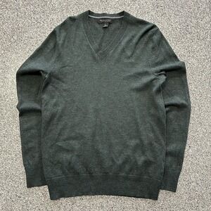 Banana Republic Sweater Mens L Dark Green Extra Fine Merino Wool LS V Neck
